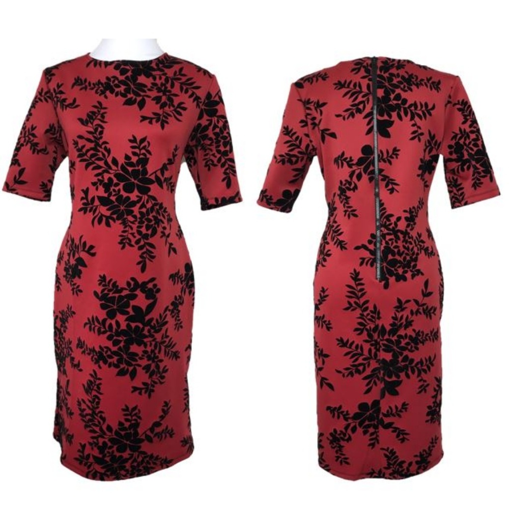 Olivia Matthews Red Dress With Black Floral Design